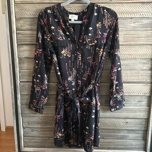 Everly long sleeve button down tie waist floral dress
